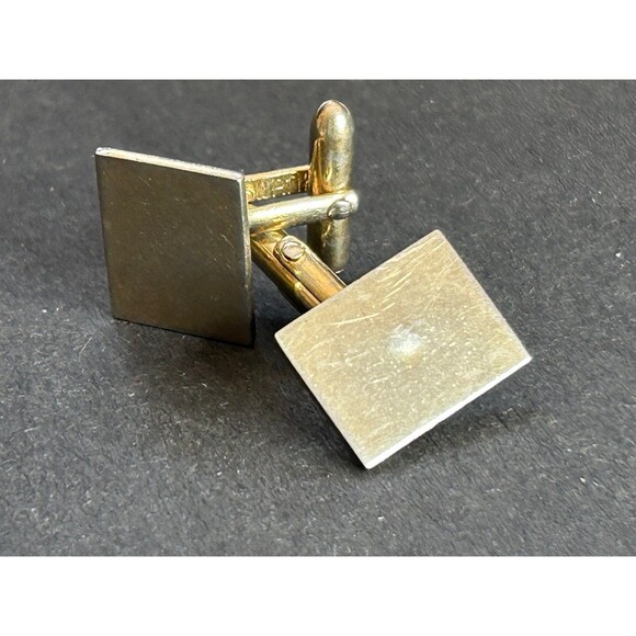 Swank Vintage Rectangular Cufflinks Signed Geometric Gold Tone Cuff Links - Picture 5 of 7